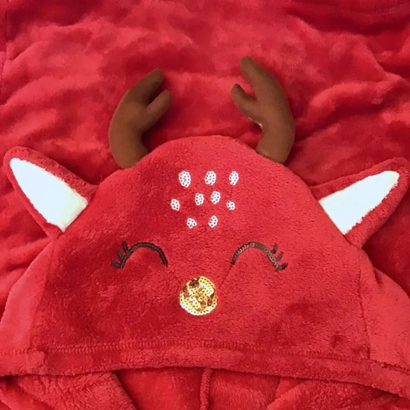 Cute Christmas Hoodie XL Red Velour Reindeer Sequins Antlers Sleigh All Day - Picture 6 of 7